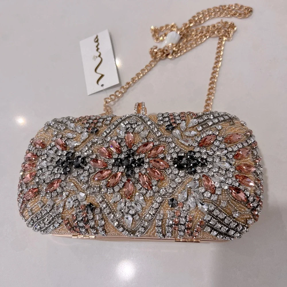 Nina Crystal Embellished Minaudiere Gelsey Clutch/Crossbody Chain Bag - Picture 9 of 15